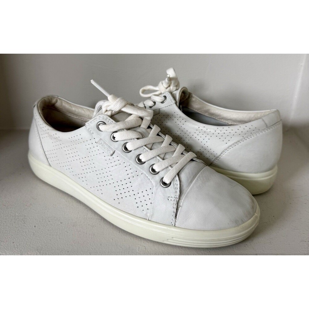 Ecco Shoes Soft 7 Trend White Perforated Leather Sneakers Extra Wide Women's 9